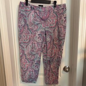 Talbots Pink, Teal & Purple Paisley Cropped Pants